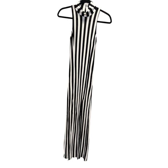 EUC Wet Seal Women’s Black White Striped Sleeveless Maxi Dress Front Splits - S - Picture 4 of 5